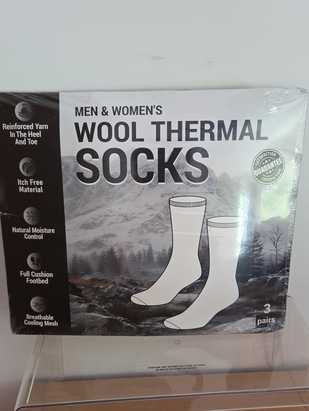 Men & Women's Wool Thermal Socks - White/grey (3 Pairs) NIP